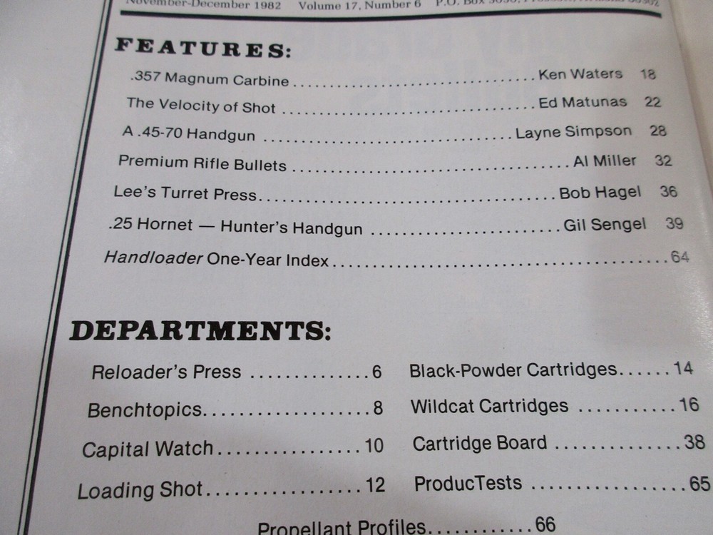 Handloader Magazine Reloading Journal NO 100 Nov Dec 1982. (p)