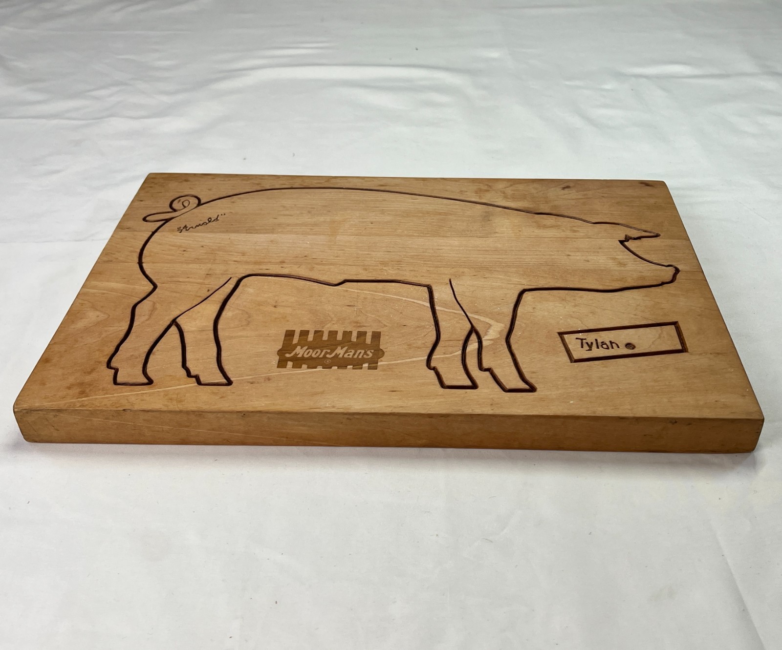 Vintage MOOR MAN'S Pig Wood Cutting Board Advertising Farm - Tylan