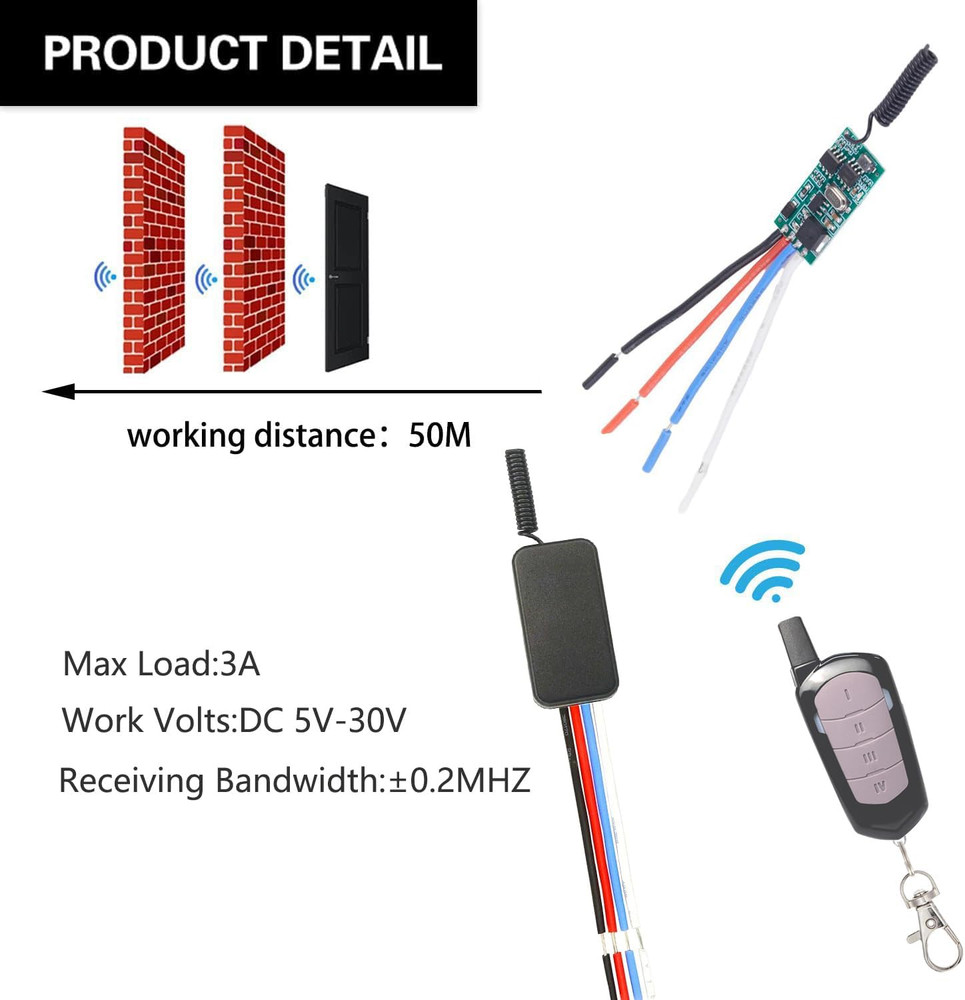 Wireless Light Switch and Receiver Kit,4 Way Mini Wireless Lights Swicth Kit,Dc