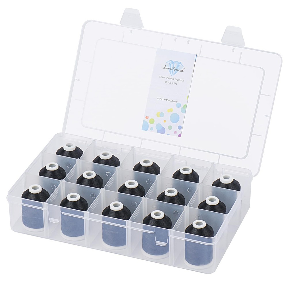 15 Spools Machine Embroidery Thread 1000M Black, Polyester Quilting Box Set