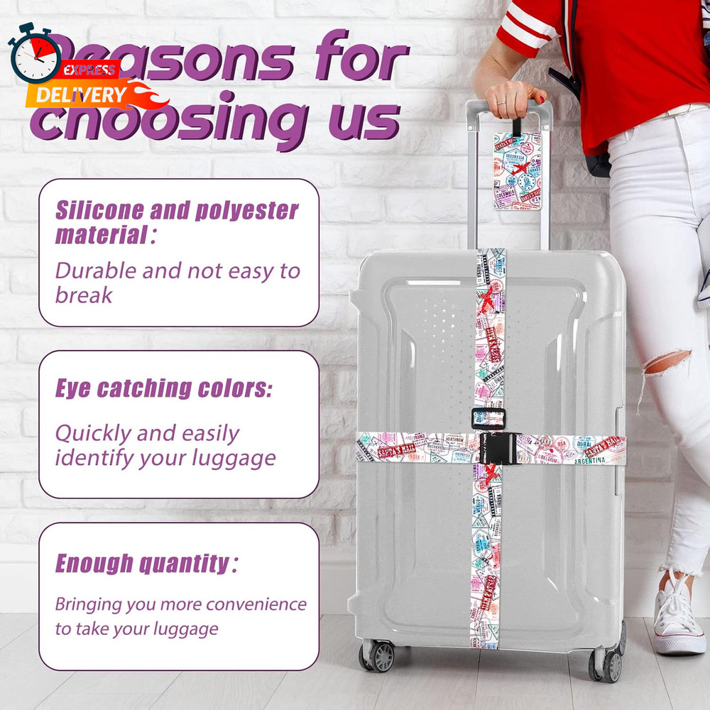 4 Pack Luggage Straps Set Adjustable Suitcase Belts with Quick Release Buckle Lu