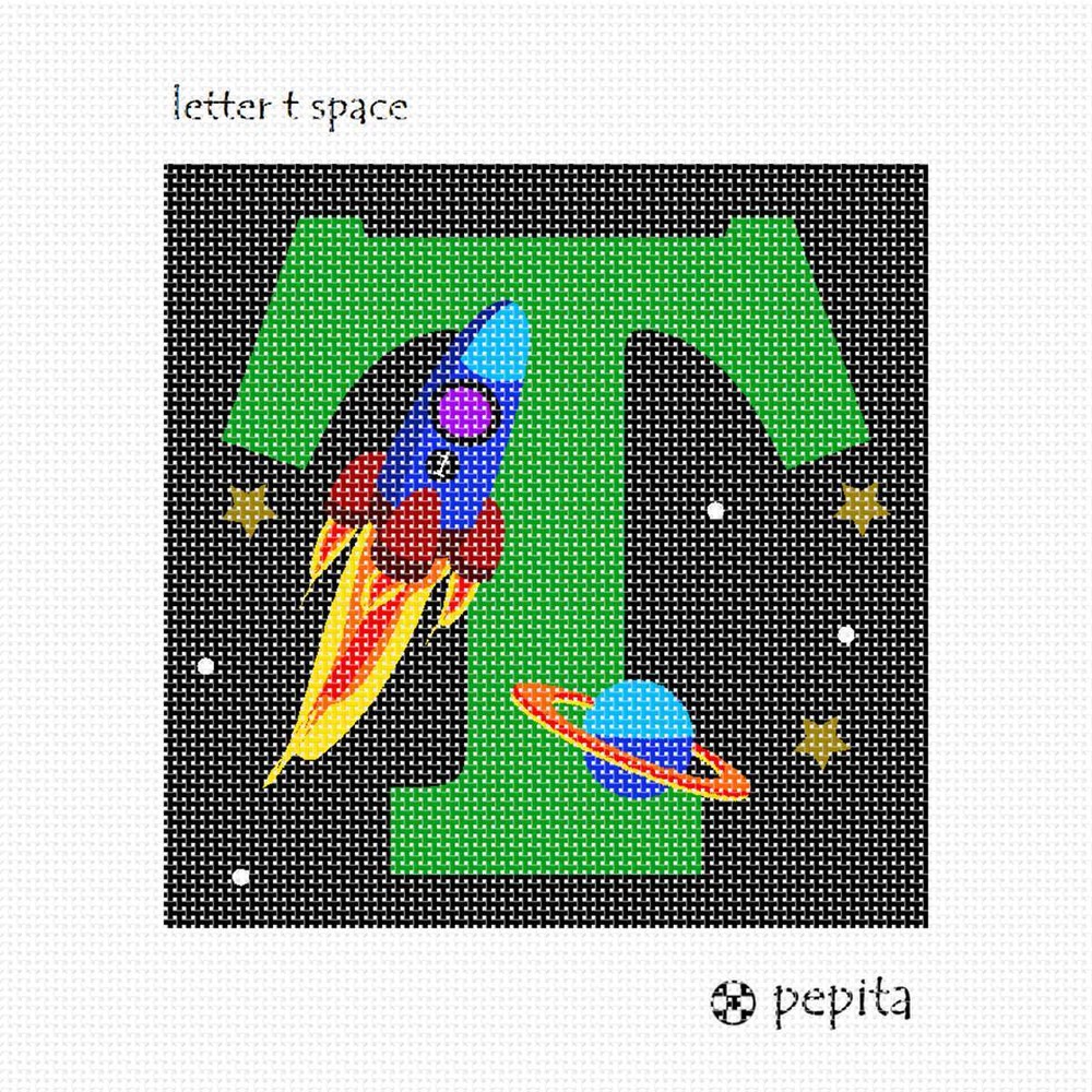Letter T Space Needlepoint Kit or Canvas