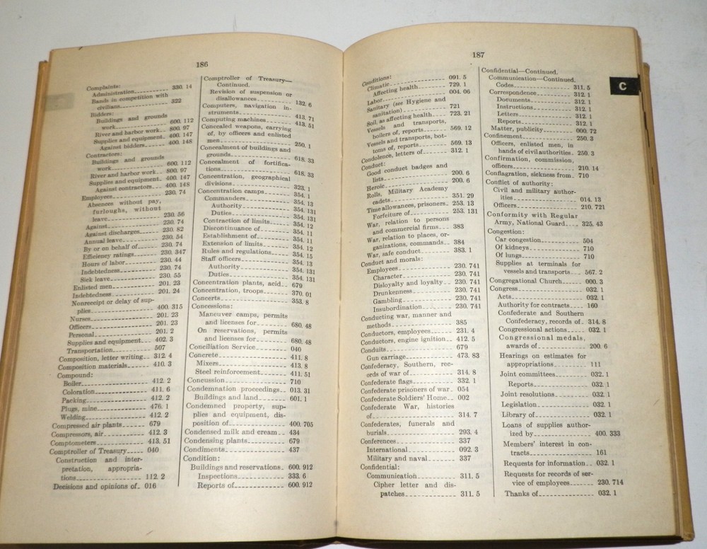 1943 US Army War Department Decimal File System Book