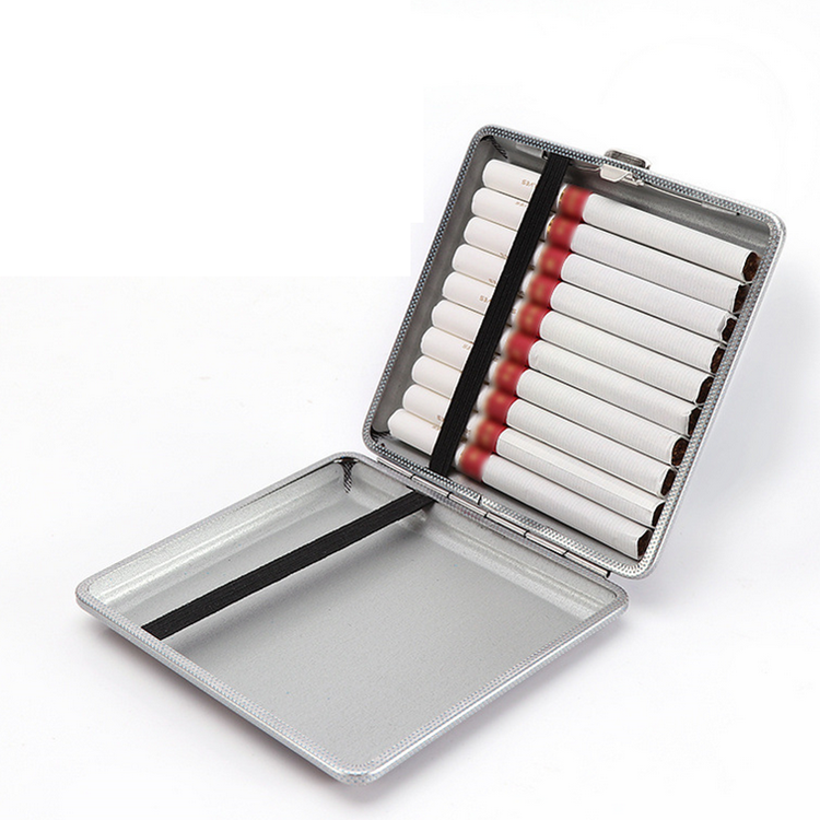 Leather Cigarette Case Tobacco Holder Box Double-Sided for 20's Cigarettes Black