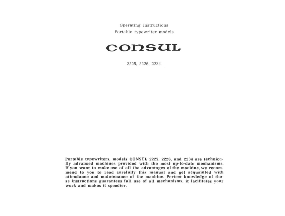 Consul 2225 Typewriter User Instruction Manual