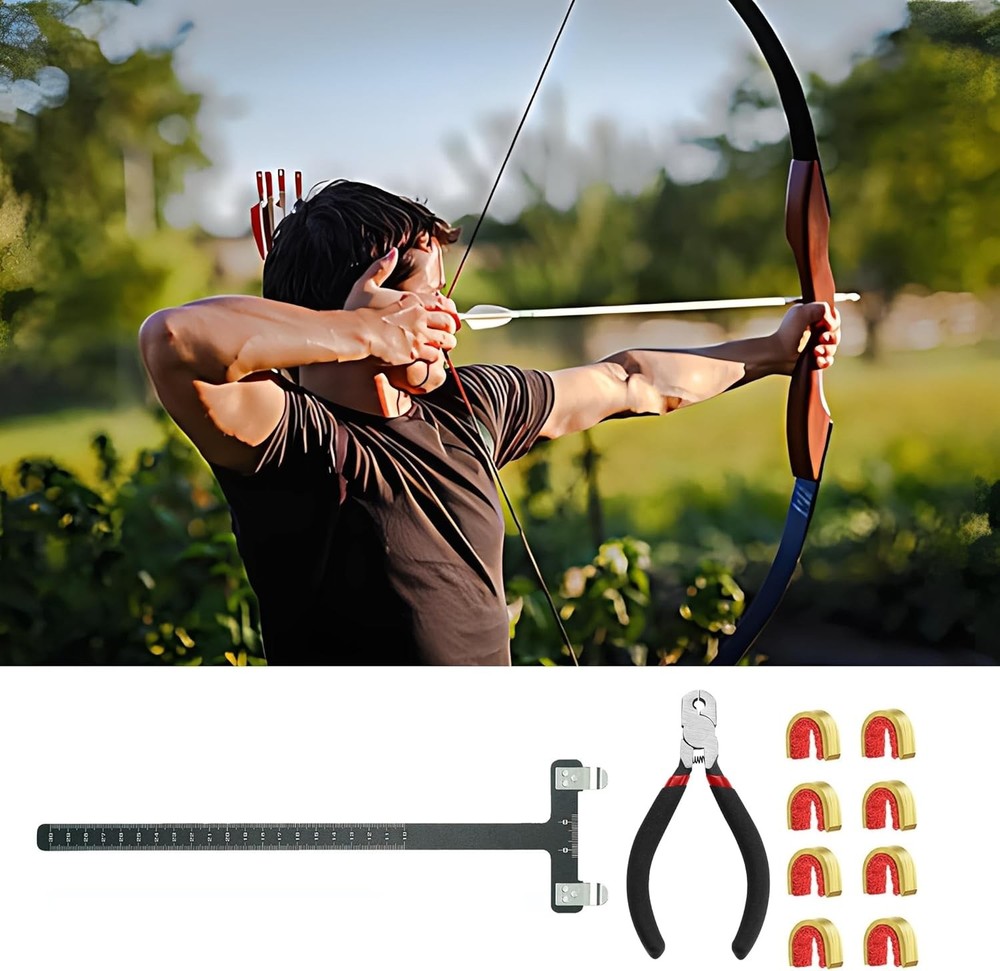Archery Bow String Nocking Points Set with T Square Ruler Black