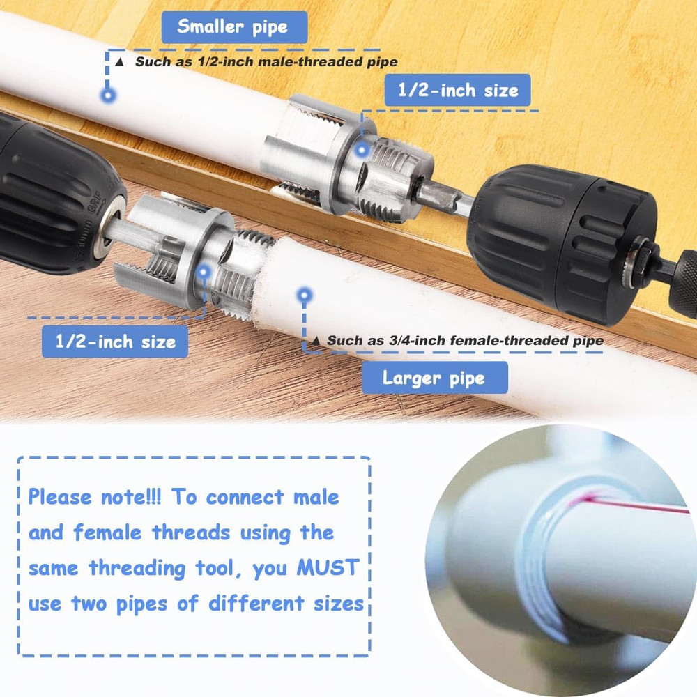 3Pcs Pipe Thread Cutting Tool, Integrated Internal & External Pipe Threading Too
