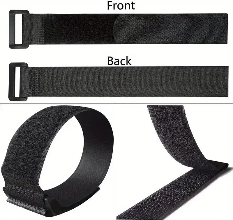 8" BLACK, HOOK & LOOP CABLE TIES NYLON STRAPS - 5 PACKS