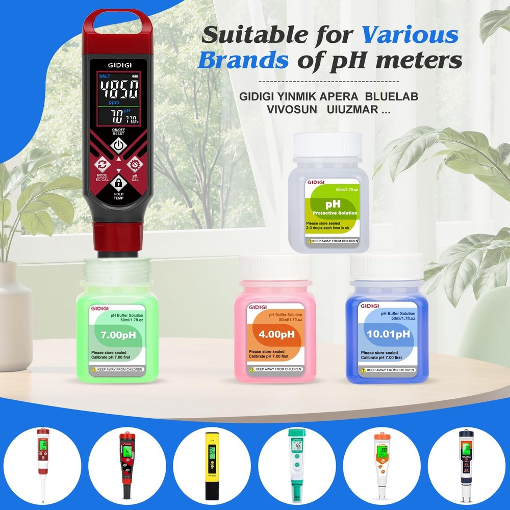 pH Meter and Calibration Solution Kit (4,7,10 Buffer Solution) for...
