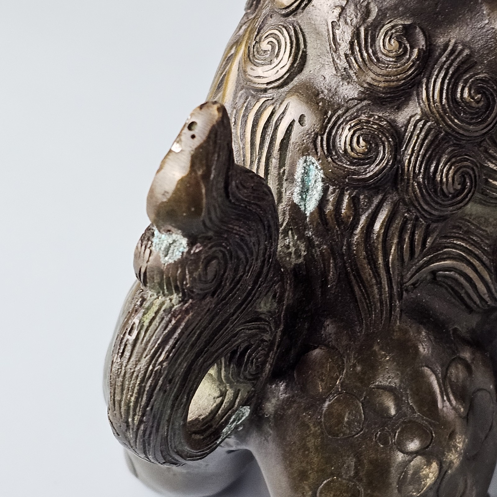 Vintage Asian Mythical Fu Foo Dog Guardian Lions Bronze Sculpture Marked