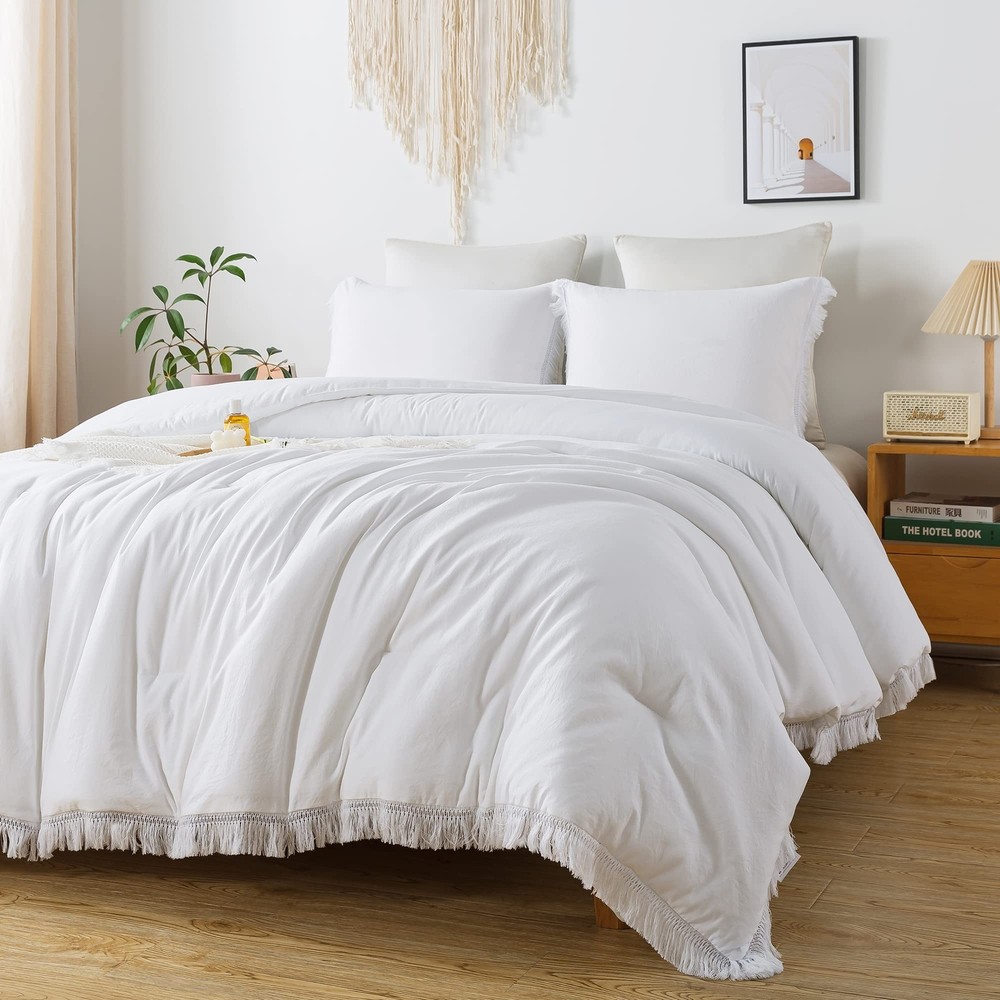 Andency White Comforter Set Full, 3 Pieces Boho Lightweight Bedding Comforter...