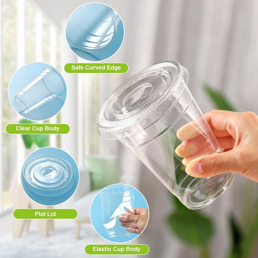 plastic cups with lids [20 oz 100cups&100flat lids],Clear Crystal disposable ...