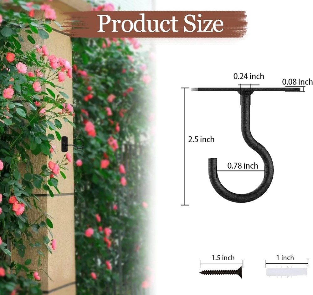 2 Pack 2.5 Inch Ceiling Hooks for Hanging Plants Lights Planters Lanterns Black