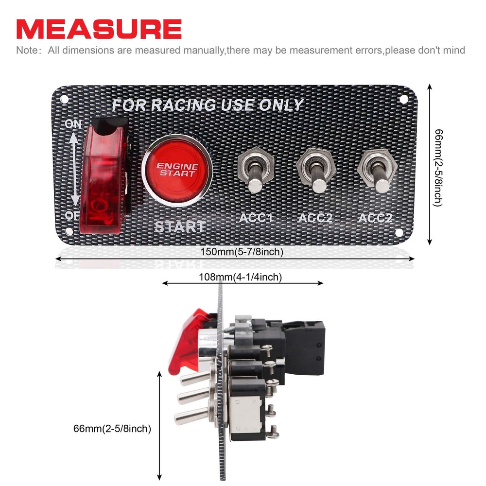 Ignition Switch Panel Kit, DC 12V 5 in 1 Car Engine Start Push Button Carbon ...