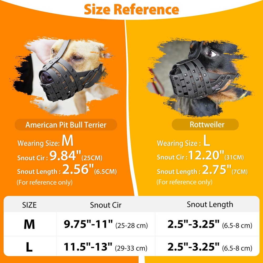 Mayerzon Pitbull Muzzle for Large Medium L [Snout Cir: 11.5"-13"], Black