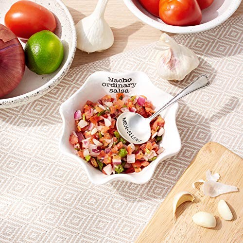 Mud Pie Salsa Ceramic Dip Cup White 2 Inch Standard Functional Silver Tone