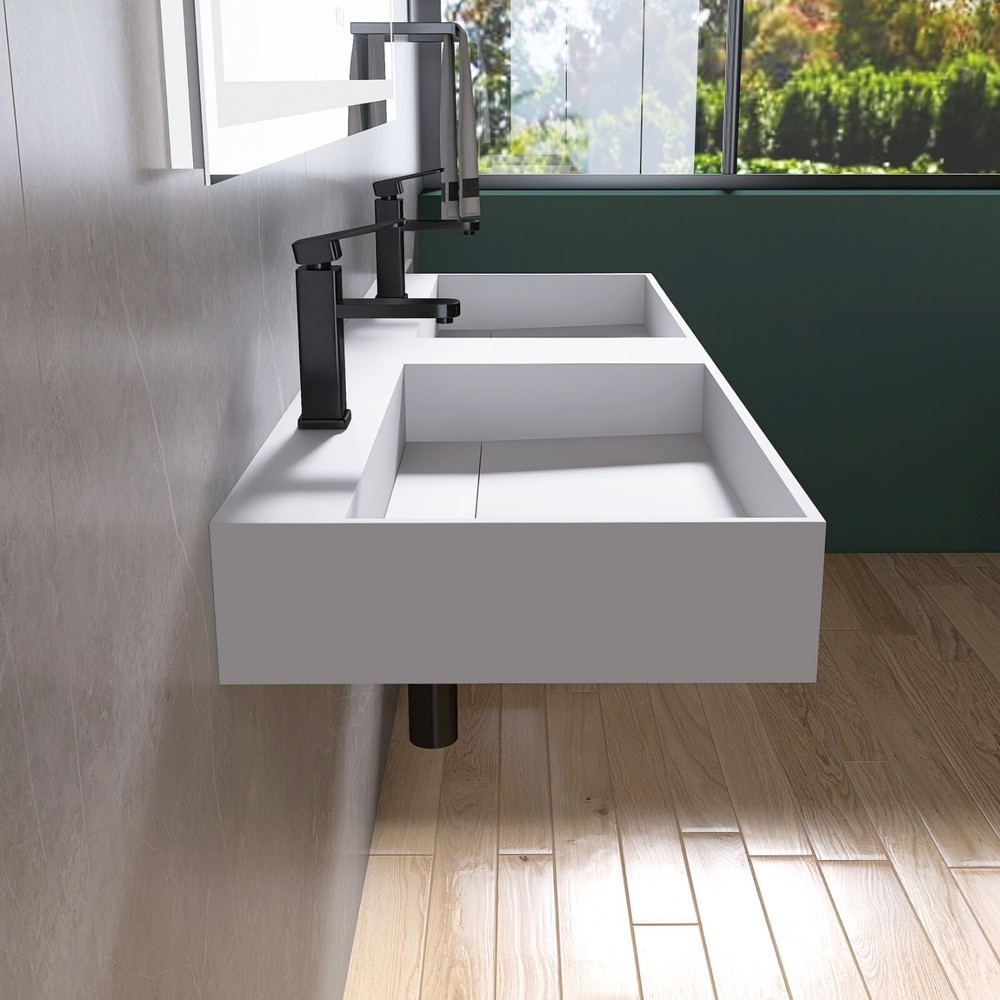 54'' Wall Mounted Bathroom Sink Solid Surface Bathroom Vessel Sink