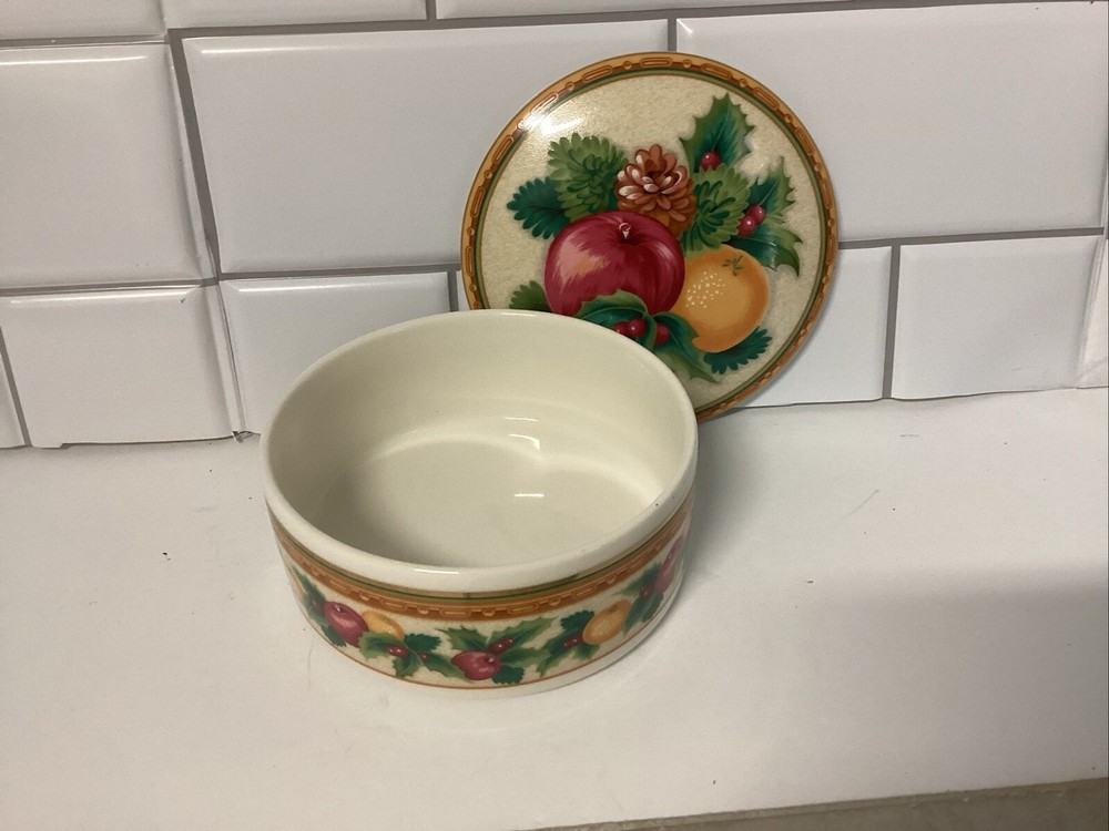 MIKASA HOLIDAY FRUIT ROUND PORCELAIN CONTAINER