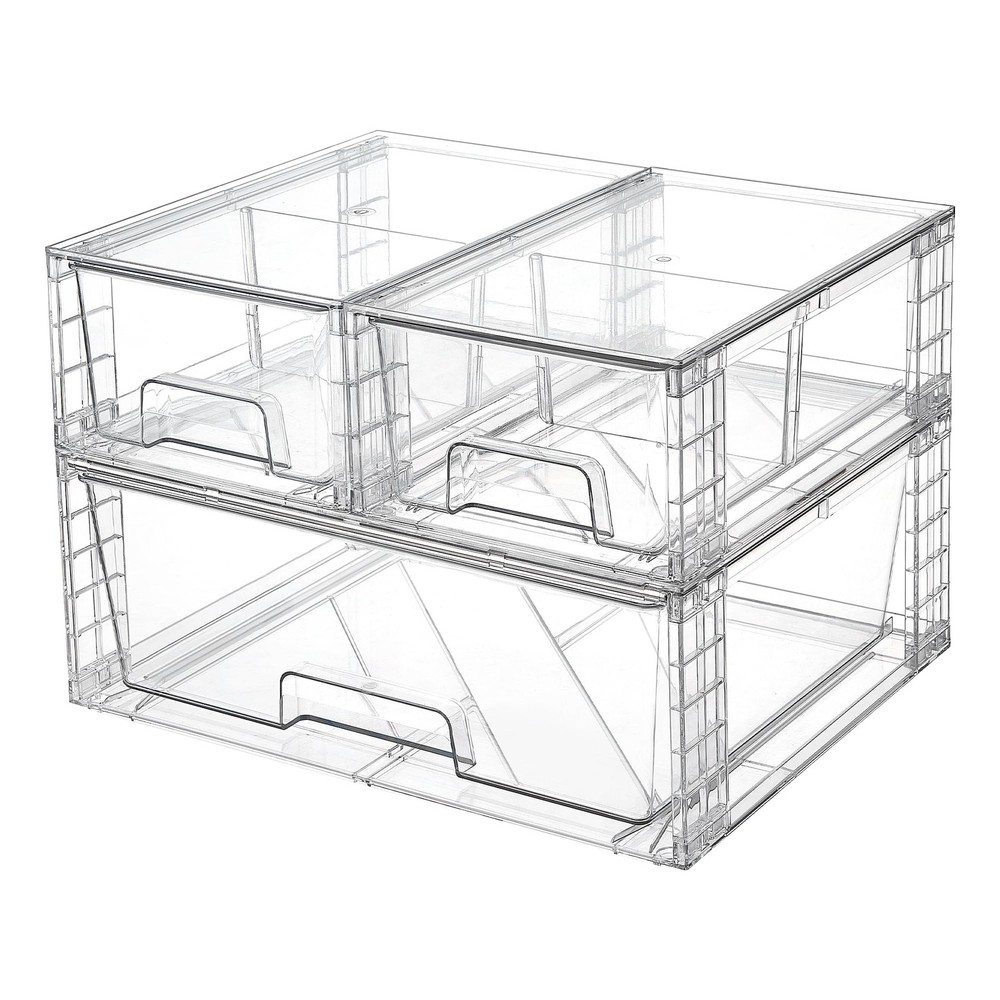 Vtopmart 3 Pack Stackable Storage Drawers, Easily Assemble Acrylic clear