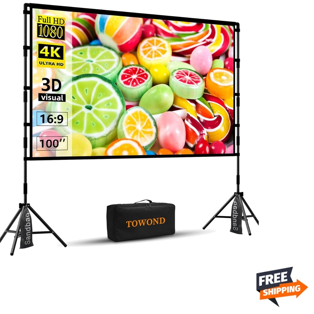 Projector Screen with Stand, Outdoor Projector Screen Portable Indoor Project...