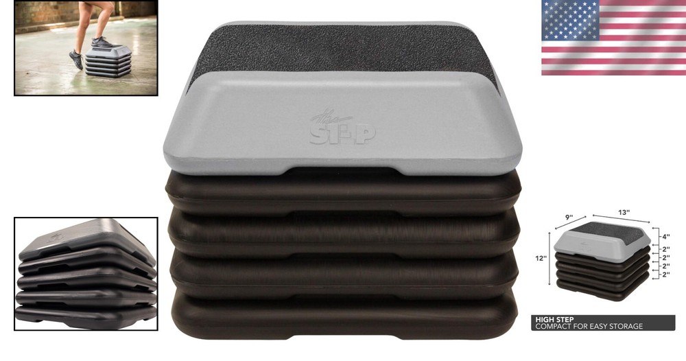 Home Gym Adjustable Aerobic Step Platform - Includes 4 Risers, Supports 275 lbs