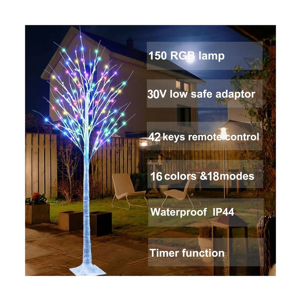 7Ft Birch Tree with LED lights Color Changing Lighted Birch Tree Outdoor, Rem...