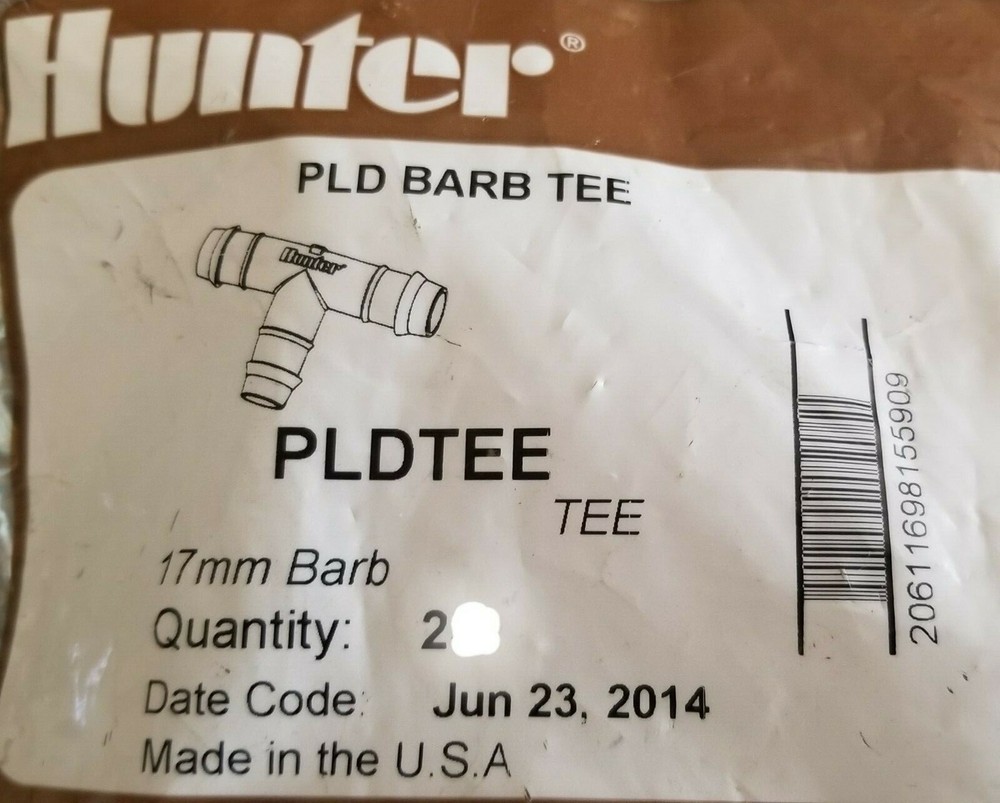 Hunter PLD BARB TEE, PLDTEE, 17mm Barb, N=2