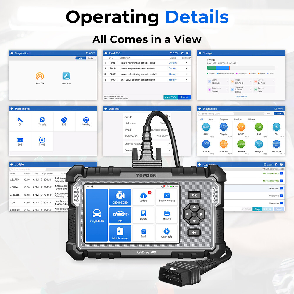 TOPDON OBD2 Code Reader AD500 with Engine Transmission ABS SRS Diagnosis 6 Reset