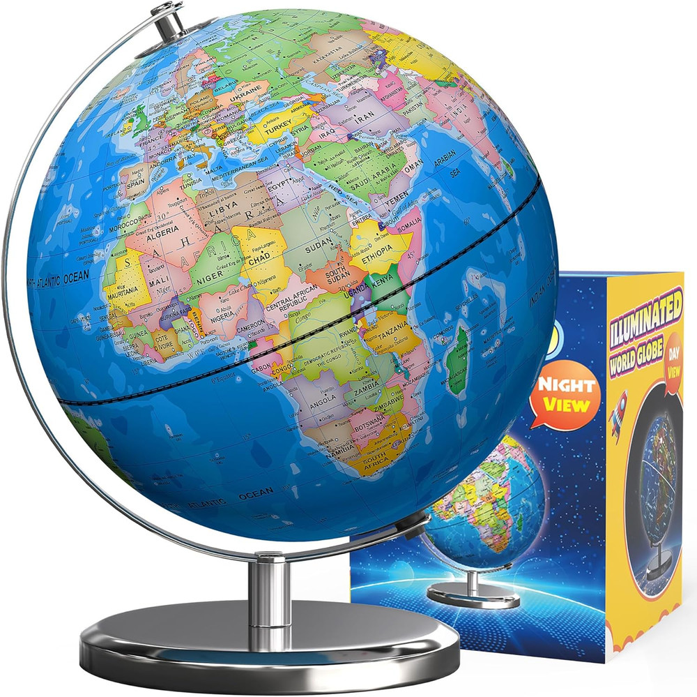 9in Illuminated World Globe w/ Stand LED Constellation Night Light Base