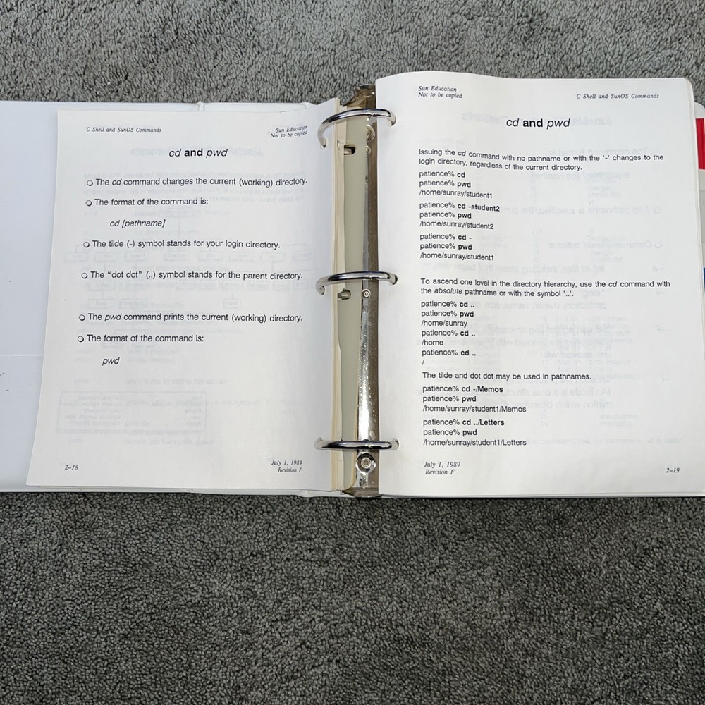 VTG 1989 SUN Microsystems SunOS Education Course For Programmers, Student Guide