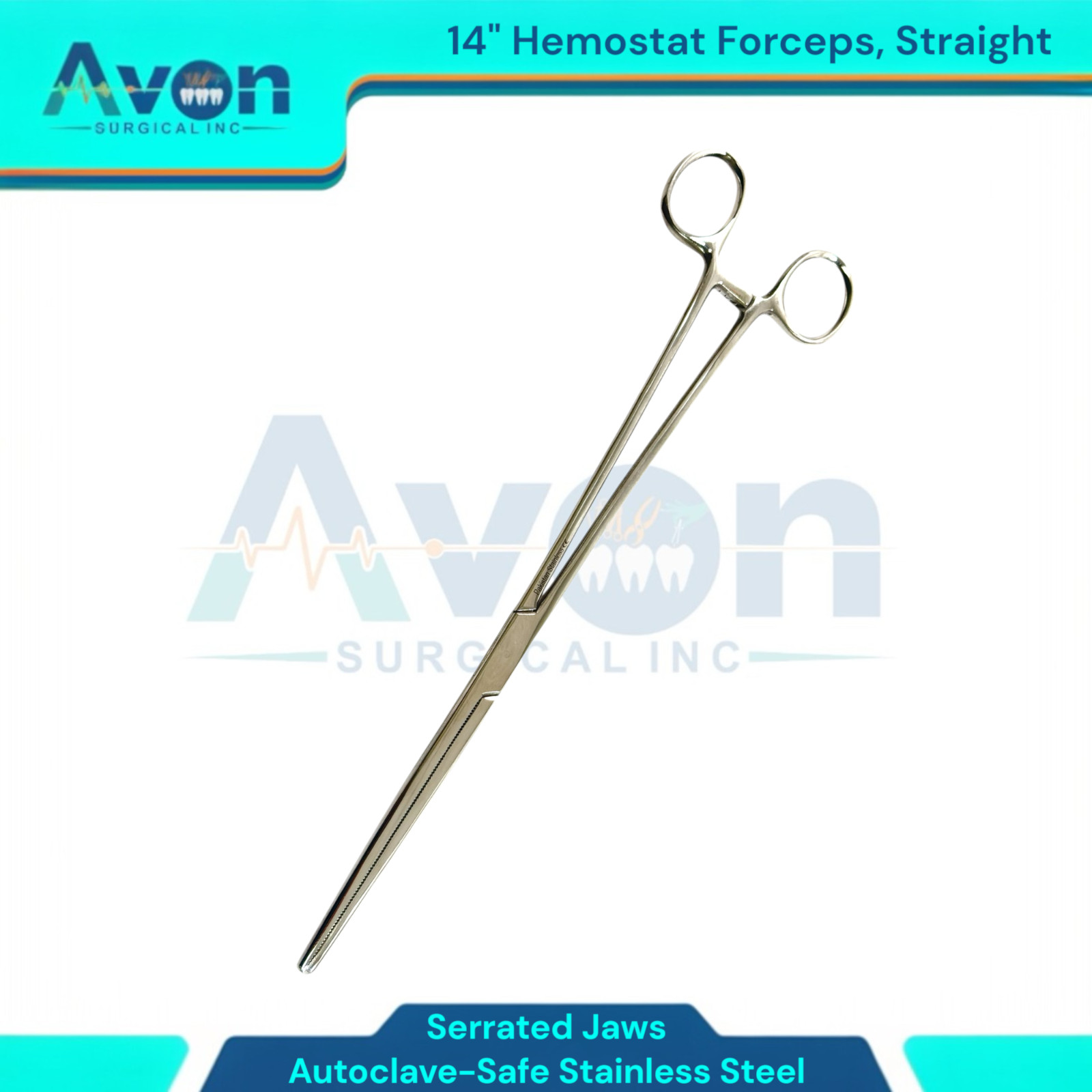 Stainless Steel 14" Extra Long Forceps Hemostat - Serrated Str Jaws, Locking