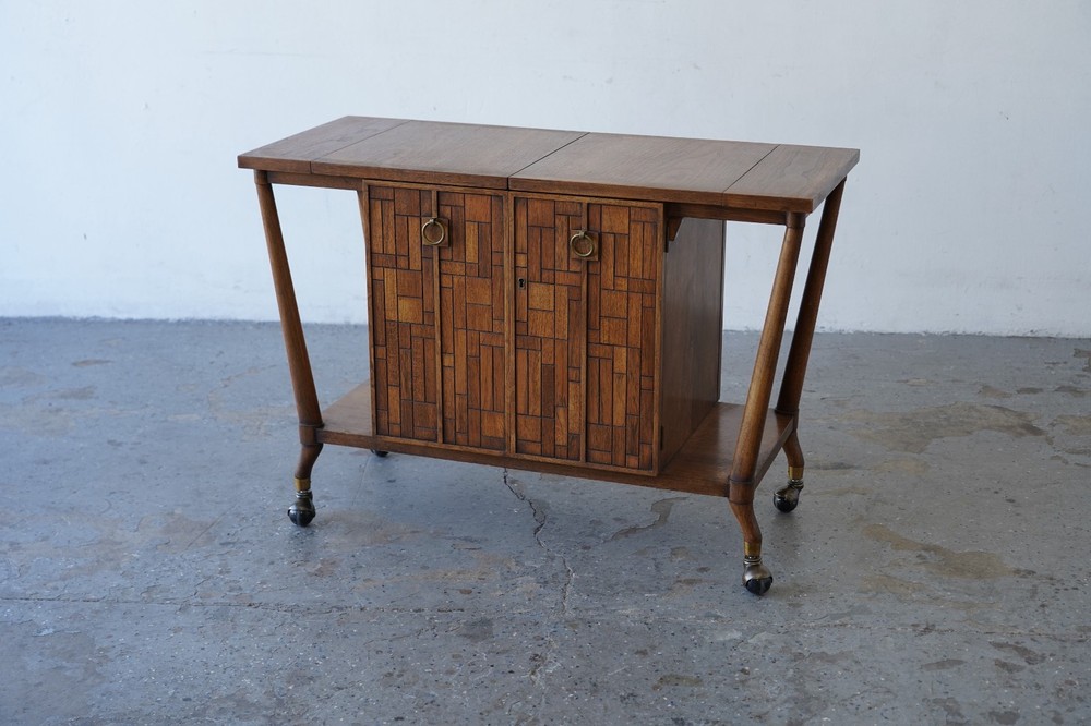 Bert England Brutalist Forward Trend Drop-Leaf Bar Cart / Serving Cabinet