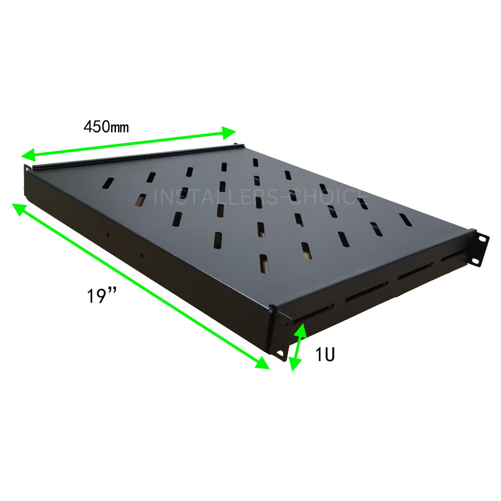 1U Vented Server Shelf 19" Adjustable Rack Mount 18"-42" Depth, 40lb Capacity