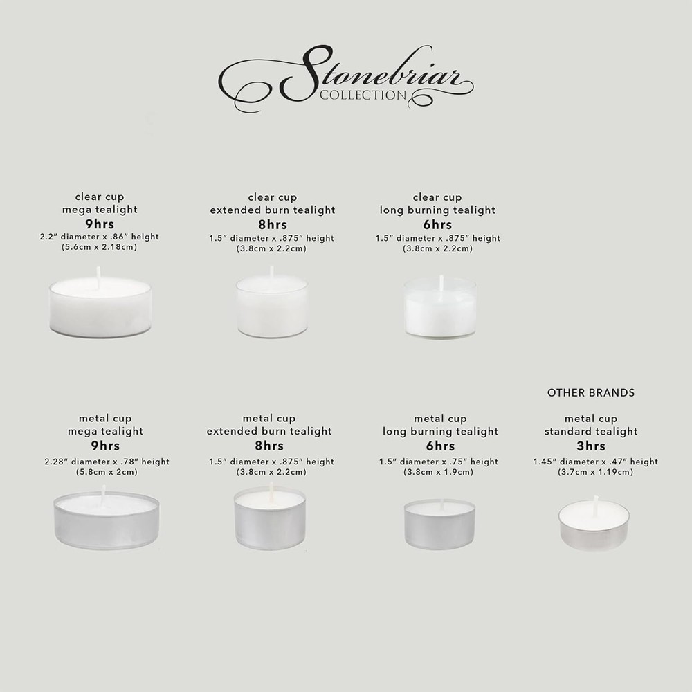 100 Pack Unscented White Tea Light Candles 8 Hour Extended Burn Time