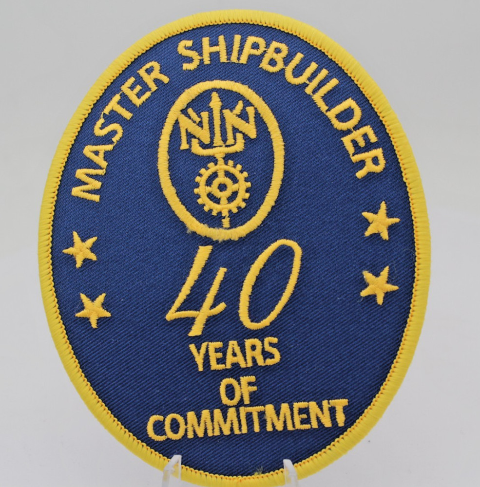 Master Shipbuilder Patch • 40 Years of Commitment • Blue Gold Embroidered 4.5"