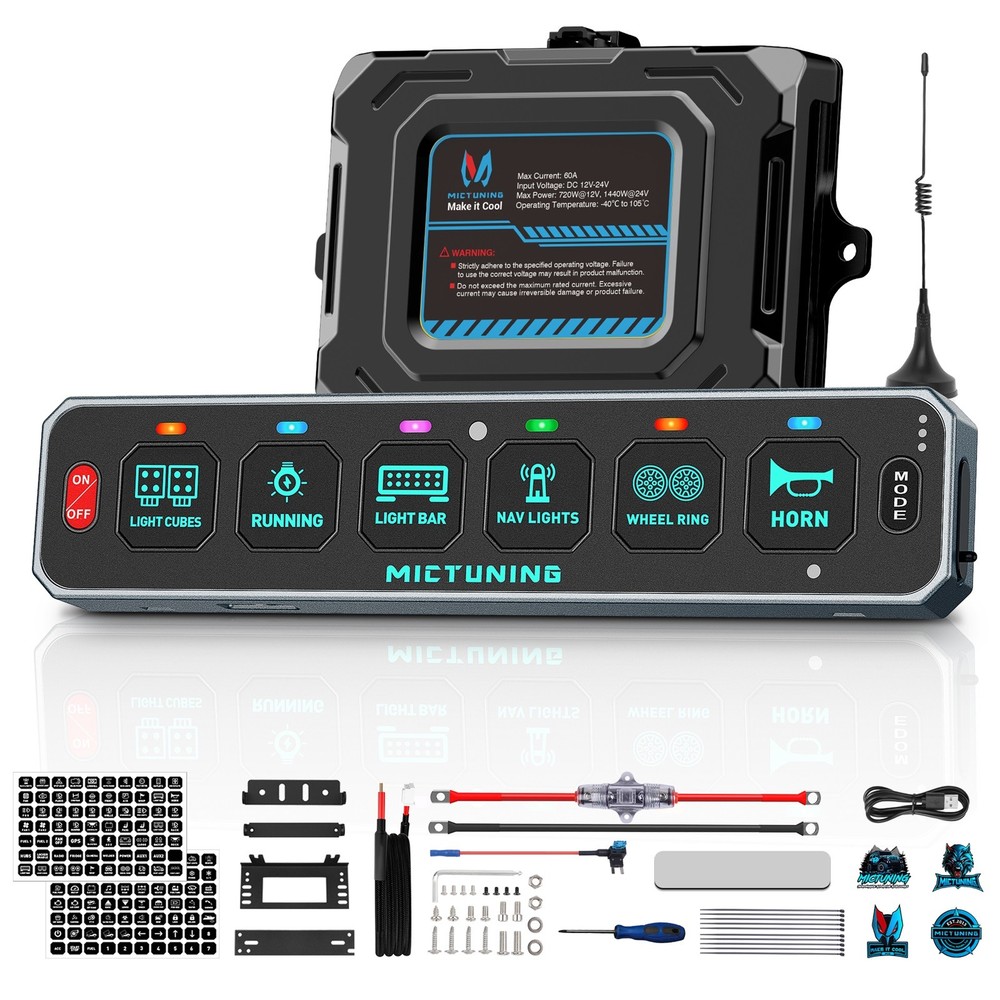 MICTUNING MS600 Wireless 6 Gang LED Touch Switch Panel Slim Circuit Relay System