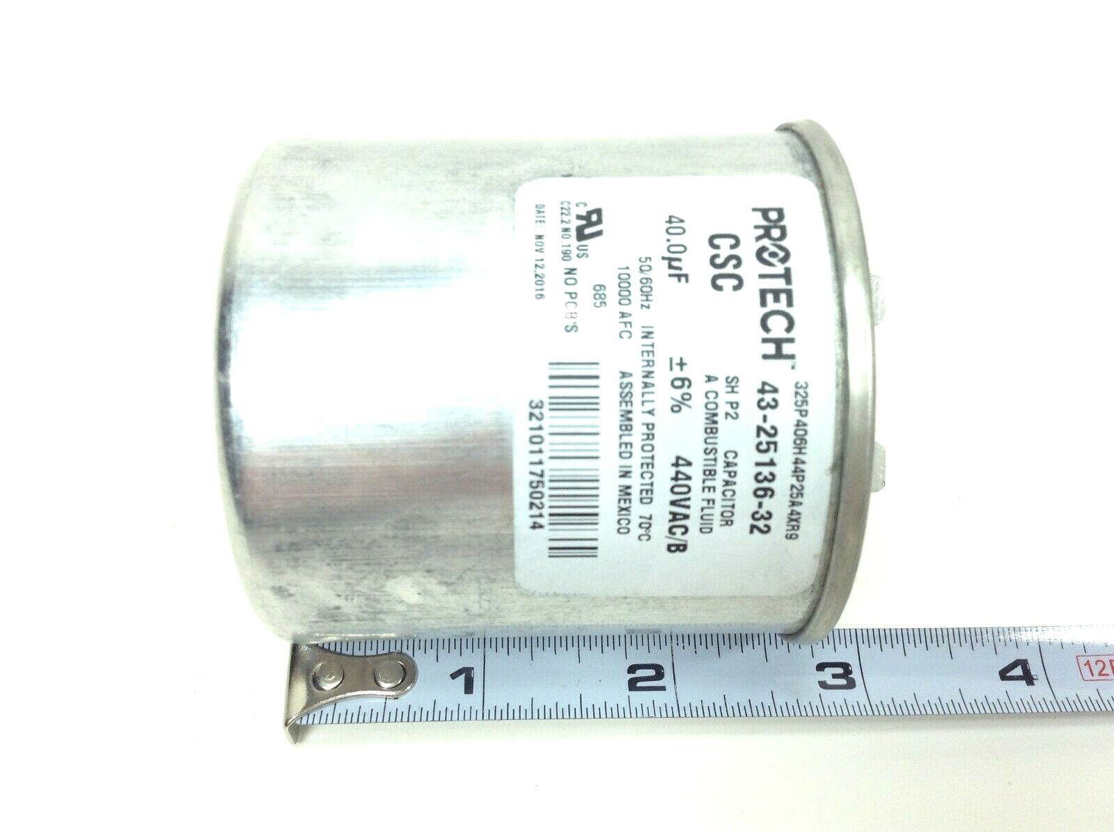 40 MFD 440 Volt Round Run Capacitor - ProTech 43-25136-32 Rheem Ruud HVAC NEW