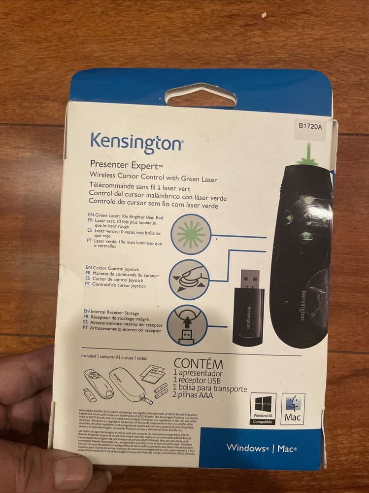 Kensington Expert Wireless Presenter with Green Laser Pointer and Cursor Control