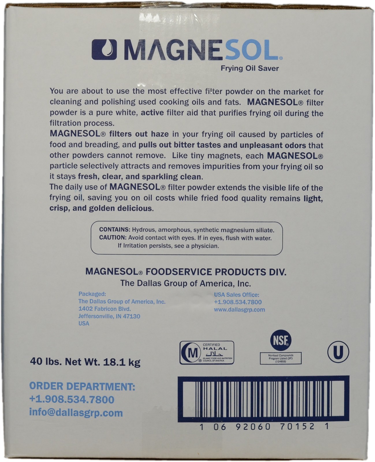 40 lb. Bulk Box Magnesol XL Fry Oil Saver Filter Powder by Dallas Group 727152