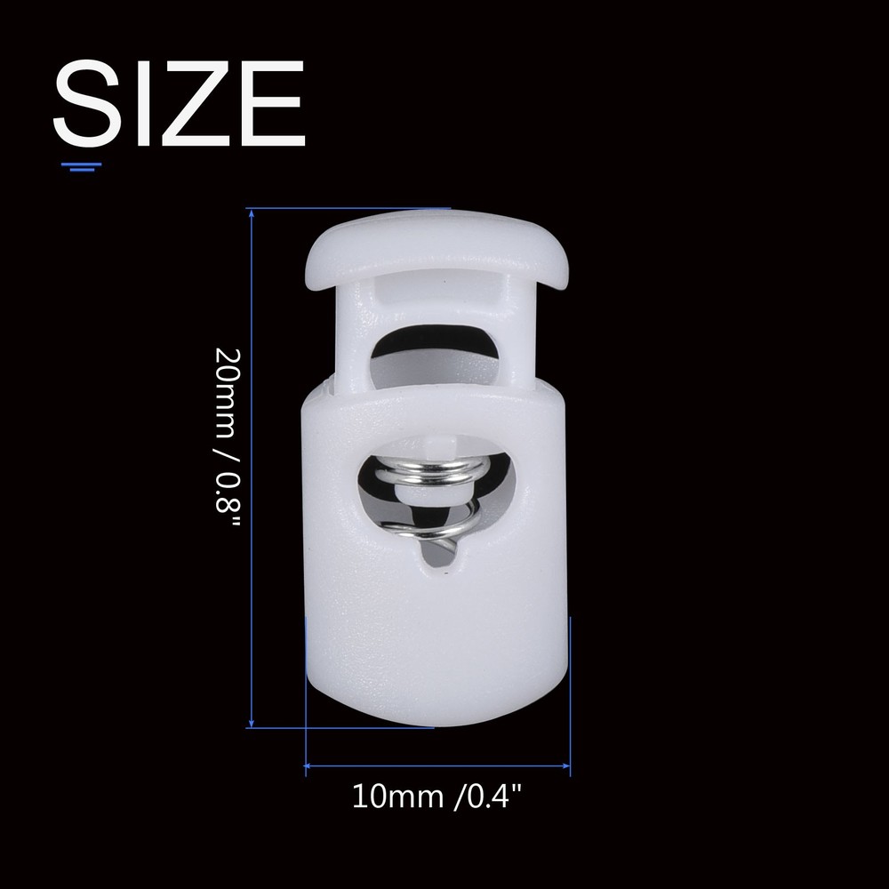 10pcs Plastic Cord Locks End Spring Stop Toggle Stoppers 0.2" Single Hole White