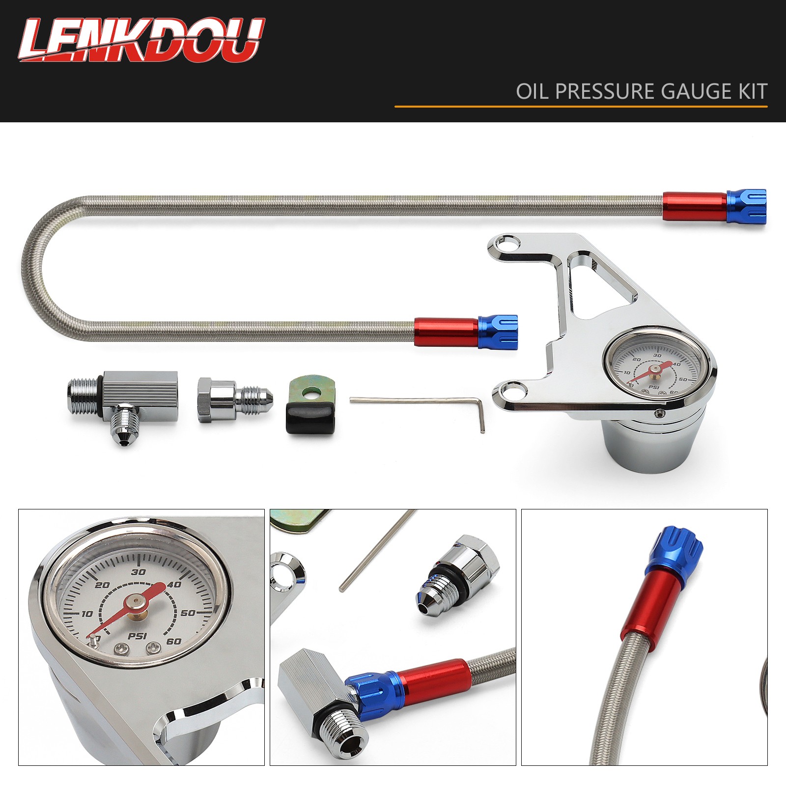 For Harley 1999-2017 Twin Cam Touring Softail Dyna Oil Pressure Gauge Kit Chrome