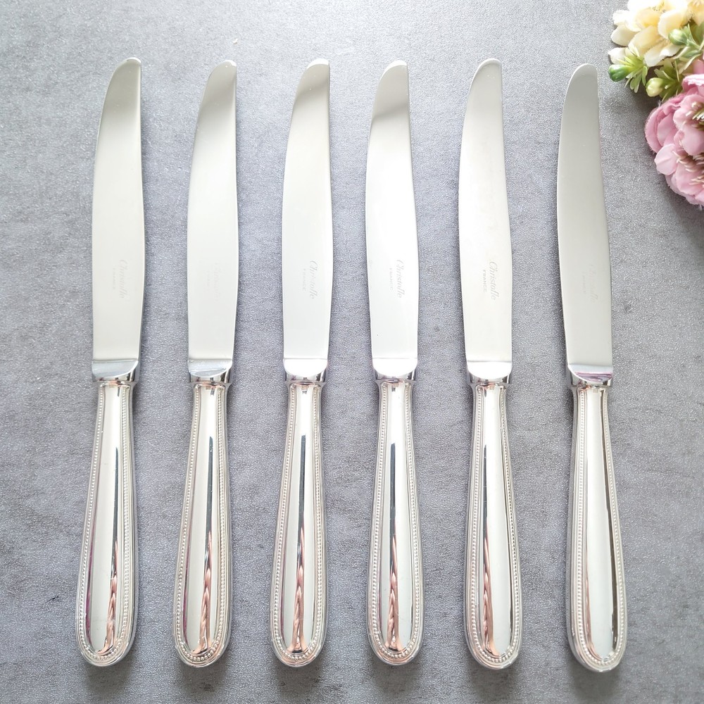 Christofle Perles 6pcs Silverplate Flatware Table Knife Excellent