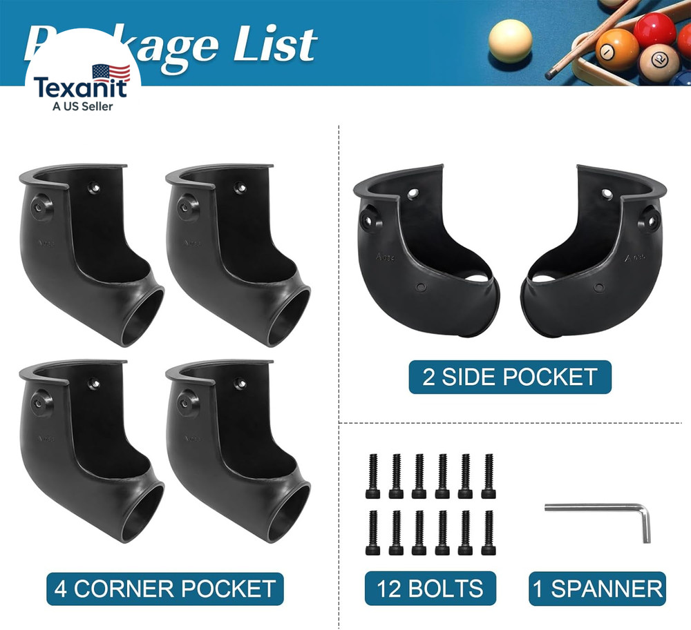 Pool Table Pockets Replacement Pockets for Billiard Table Set of 6