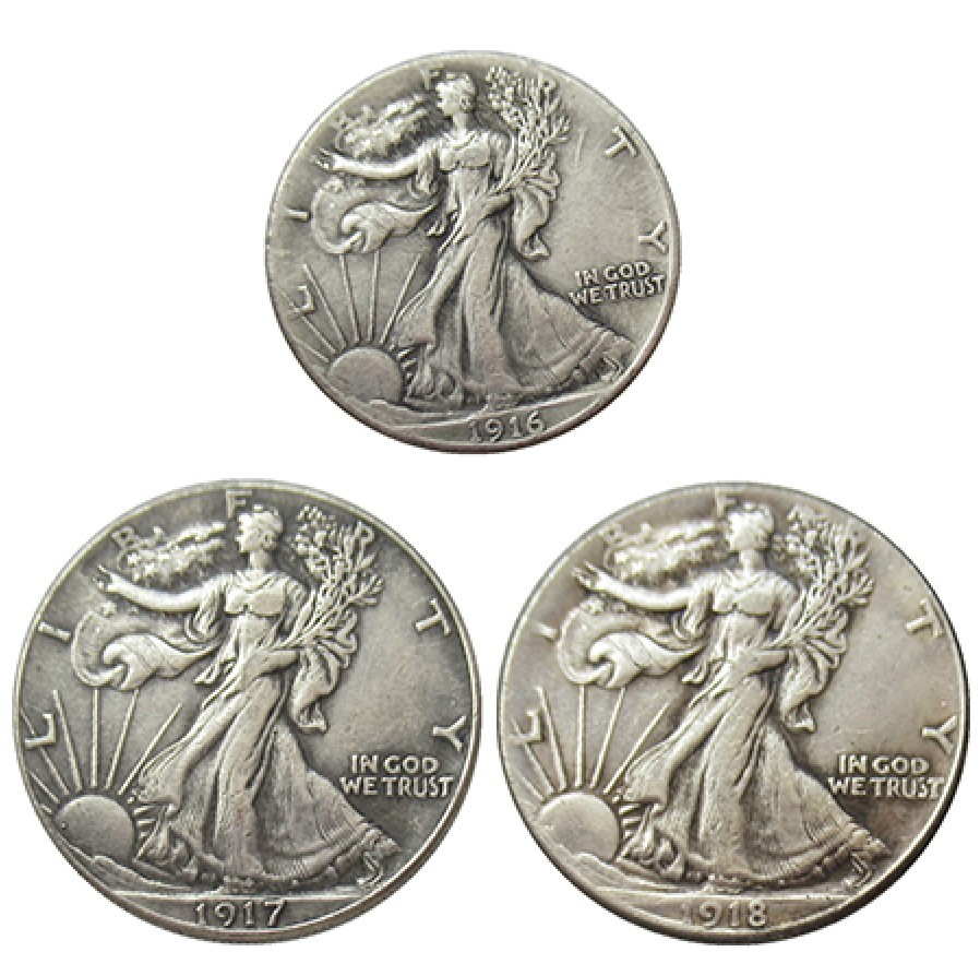 Bulk Lot of 3 1916-1918-S Half Dollar Walking Statue of Liberty Silver Coin