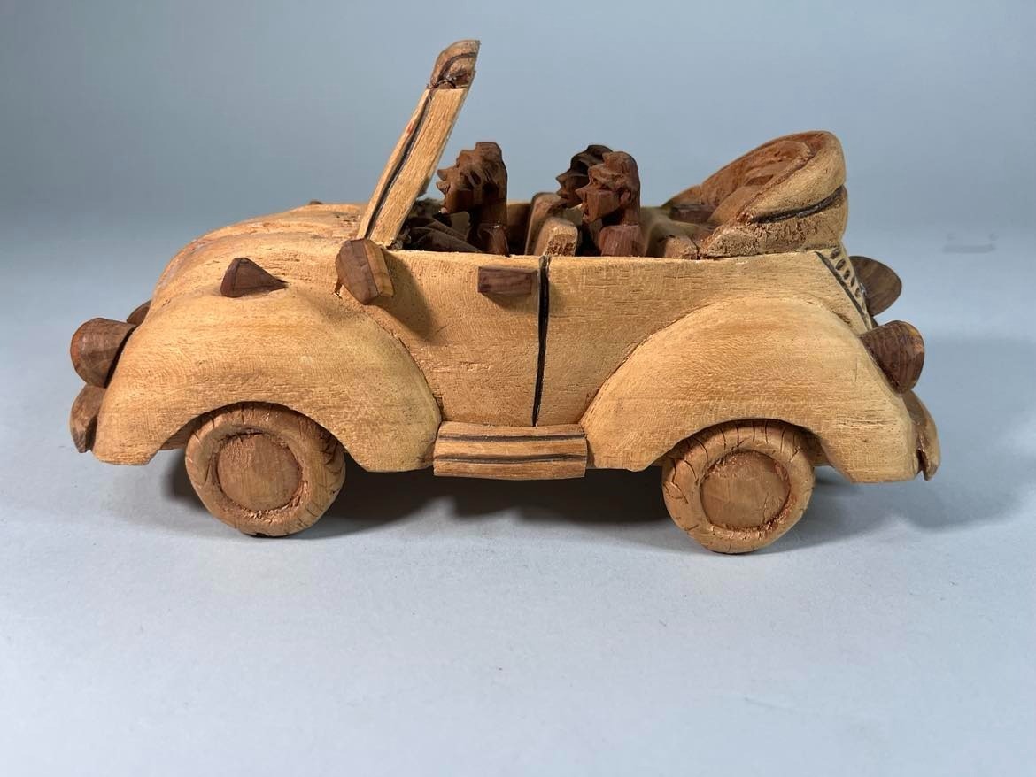 Vintage Ghana African Folkart Carved Wood VW Volkswagen Beetle Cabriolet Conv.