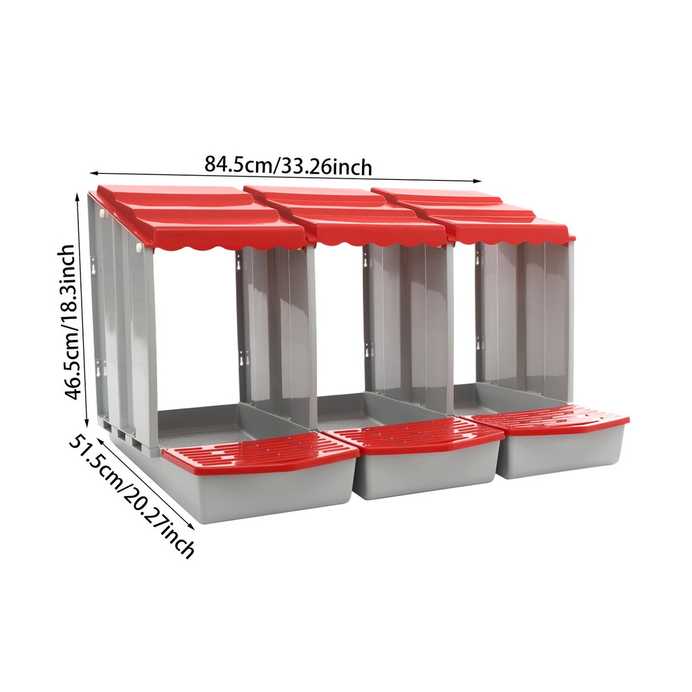 Red 3-Compartment Chicken Nesting Box Wall-mounted Rectangular Egg Collection US