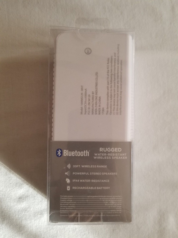 Bluetooth Rugged Water-Resistant White Wireless Speaker