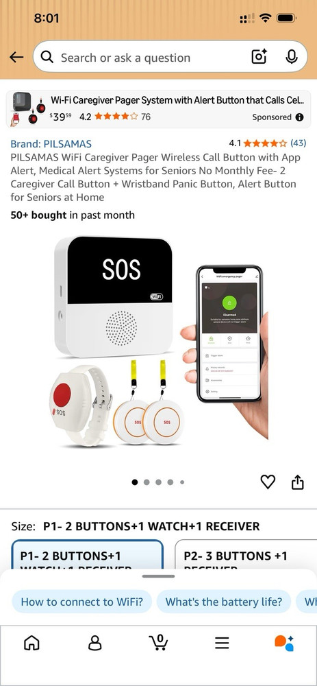 PILSAMAS Wireless Caregiver Call Button System, App Alert, Panic Button