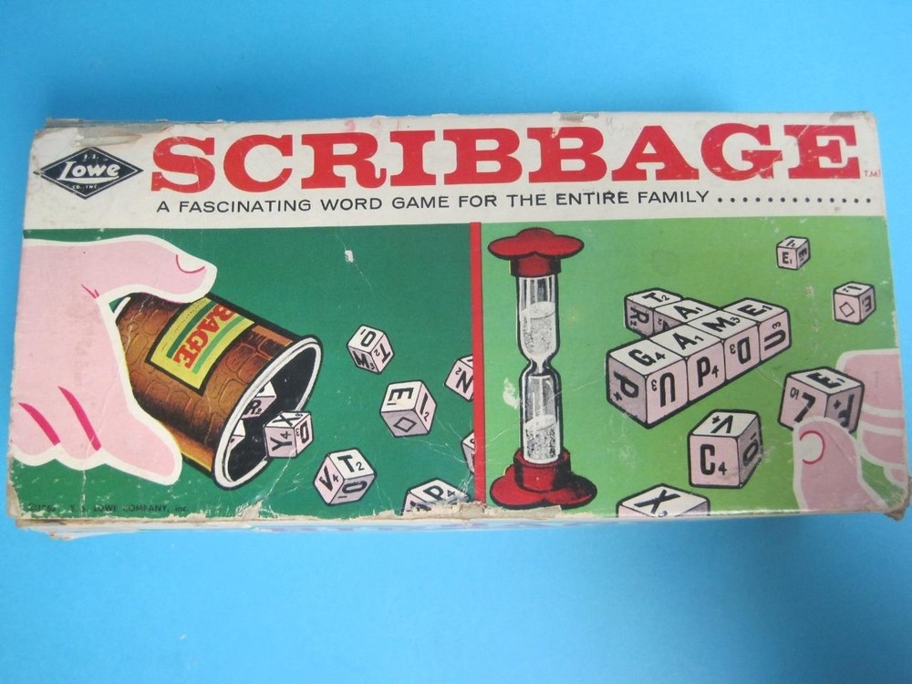Vintage Lowe Scribbage Game 1963 Original Box Bakelite Dice Timer 954