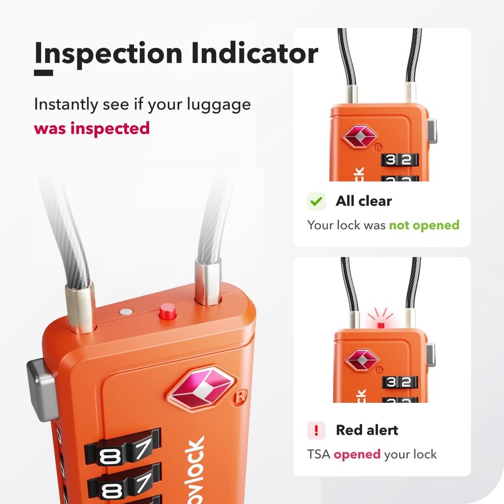 Luggage Locks TSA Approved with Inspection Indicator and Resettable 4Digit, E...